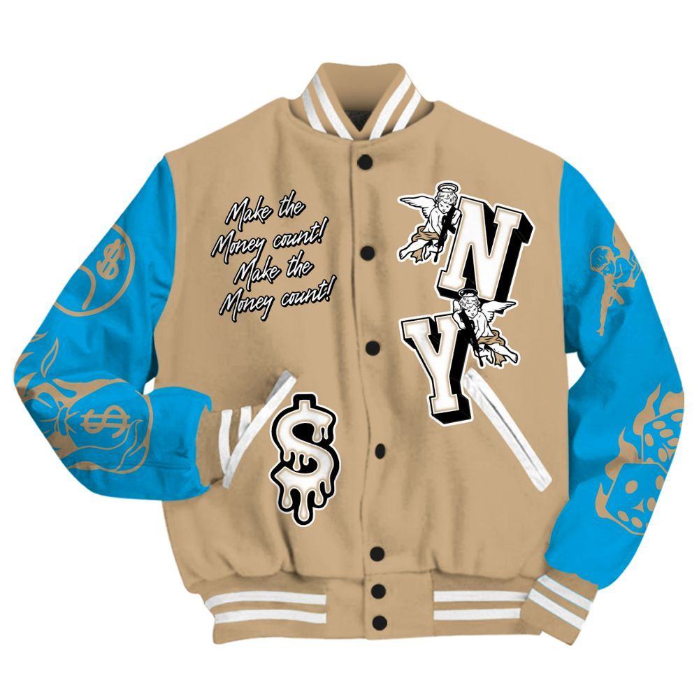 Varsity Jacket To Match H-Town 11s - Paid In Full Money Graphic Varsity Jacket All Over Print