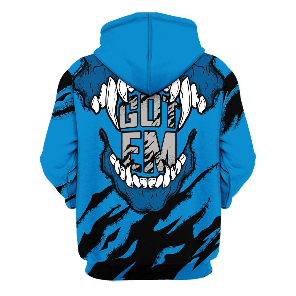 Hoodie To Match Industrial Blue 4s - GOT 'EM Skeleton Scratch Military Blue 4s All Over Print