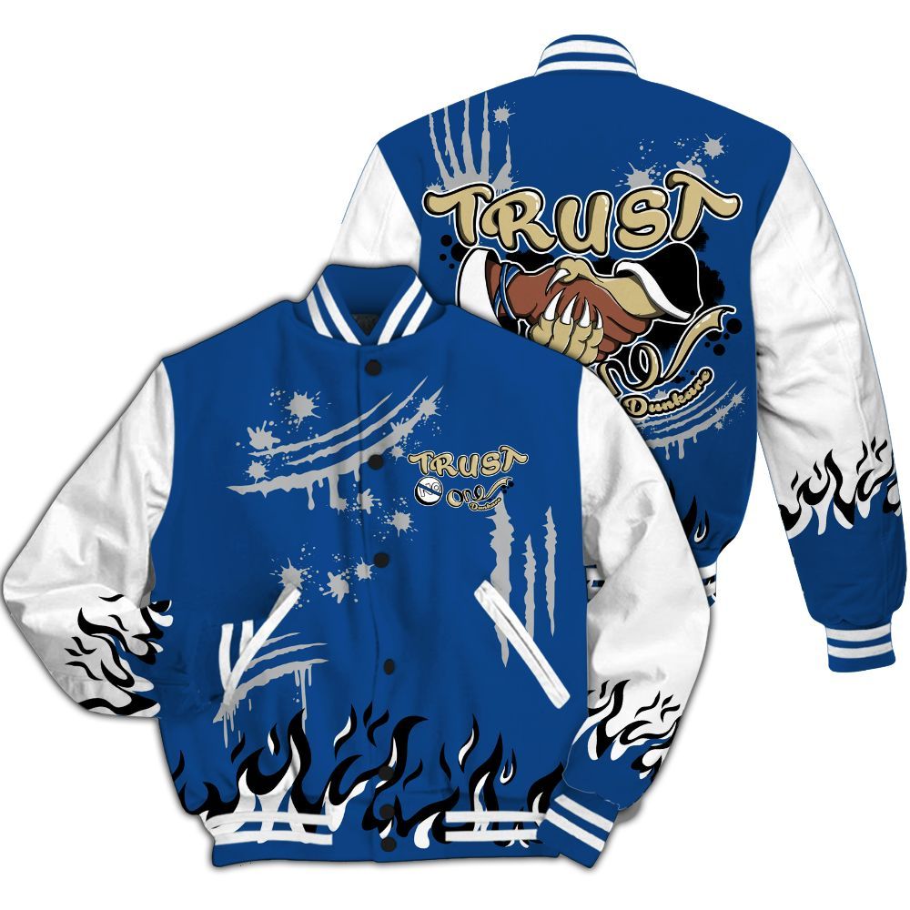Varsity Jacket To Match Air Ship Royal Blue - Graphic Trust No One All Over Print