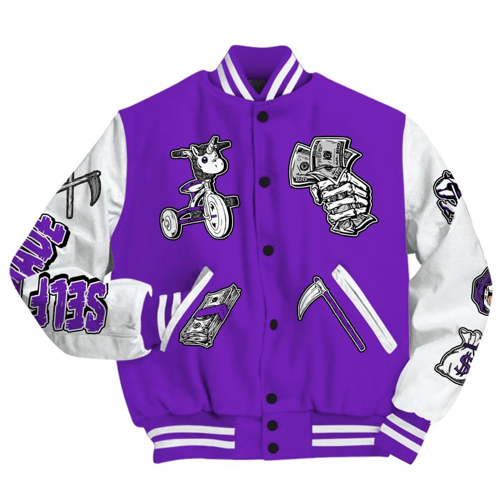 Varsity Jacket To Match Retro Dark Iris 3s - Self Make Skeleton All Over Print