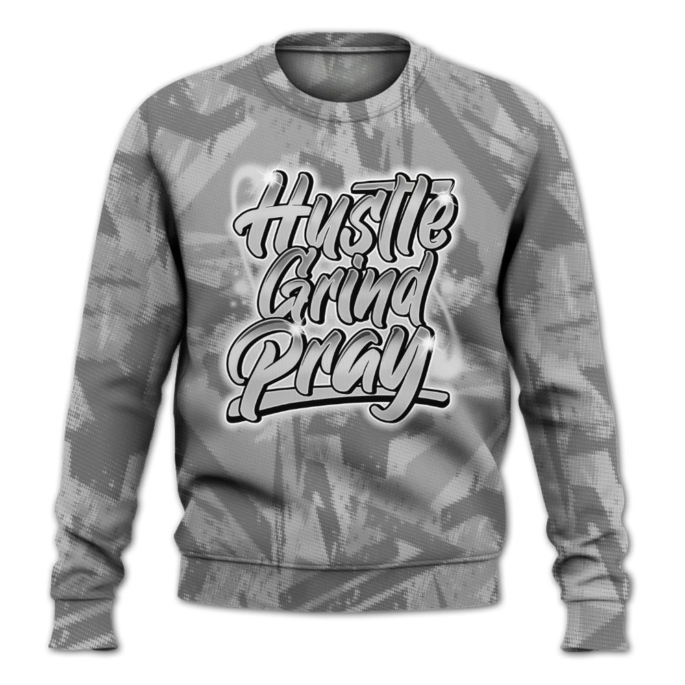 Sweatshirt To Match Black Wolf Grey 12s - Hustles And Prayer Graphic Halftone All Over Print