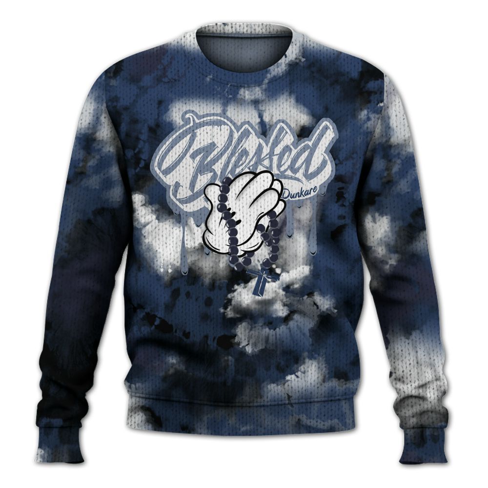 Knitted Sweater To Match Low 85 Metallic Blue 1s - God Blessed Tie Dye