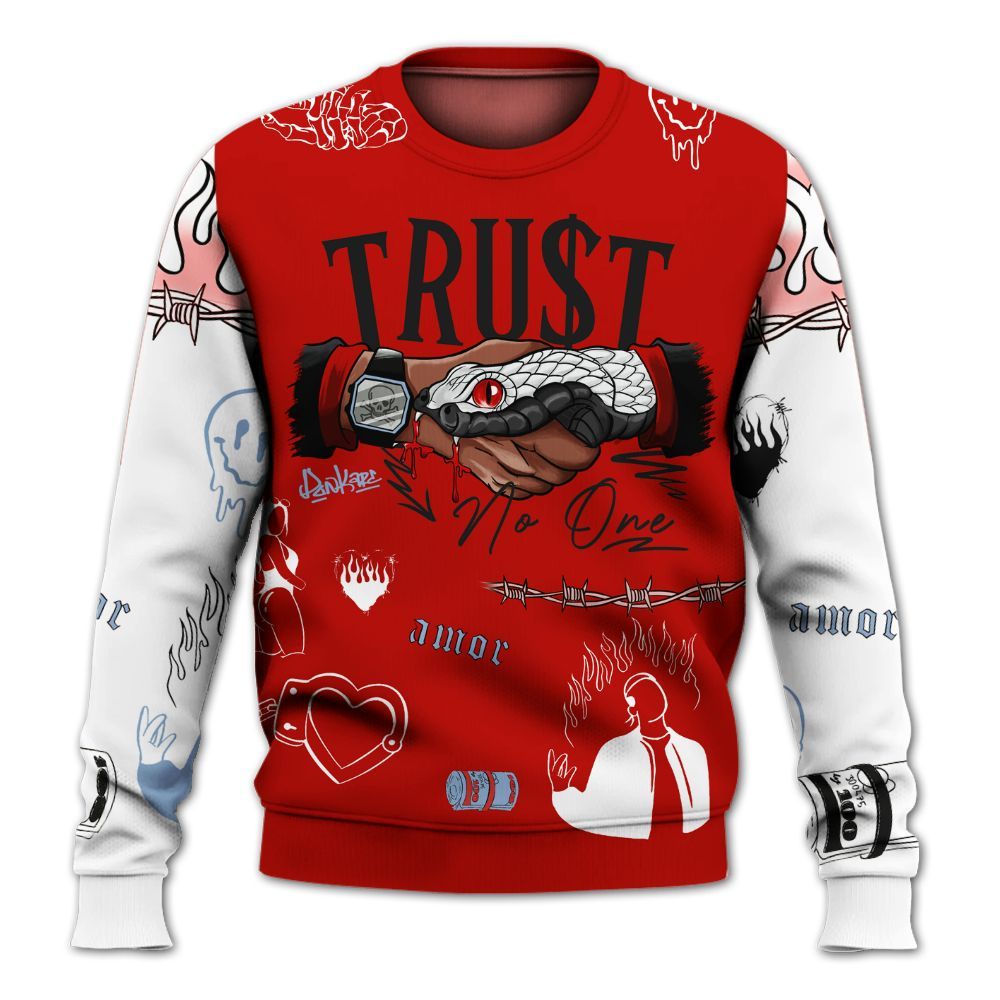 Sweatshirt To Match OG Fire Red 5s, Snake Trust No One All Over Print