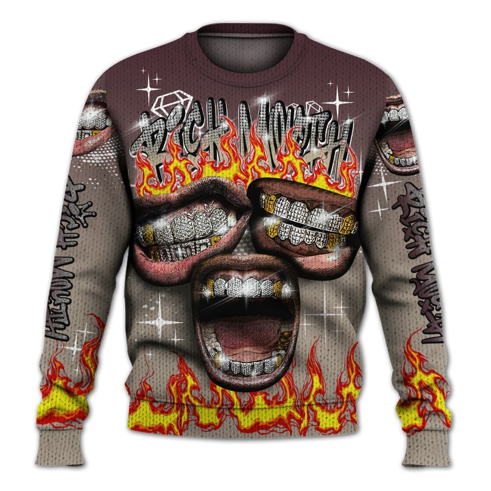 Knitted Sweater To Match AMM Retro Phantom 4s - Rich Mouth Fire Rap Retro 90s