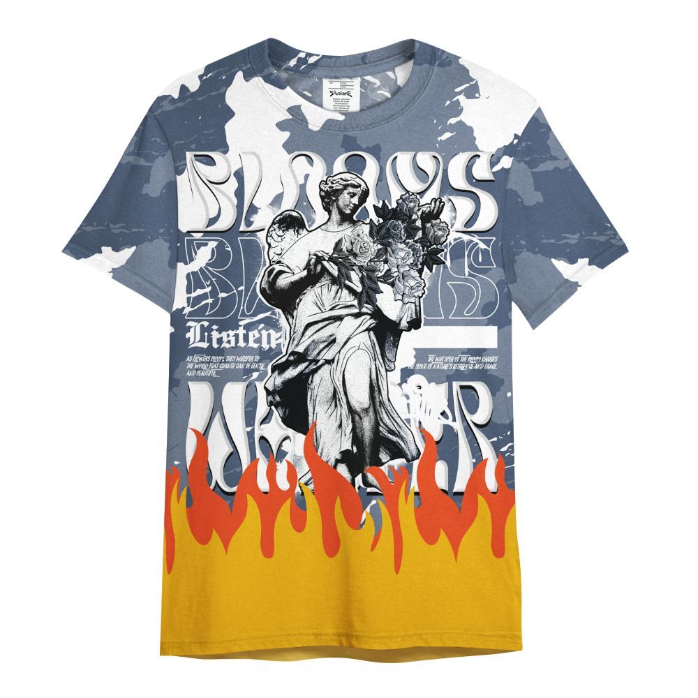 Shirt To Match Low Diffused Blue 11s - Blooms Whisper Retro All Over Print