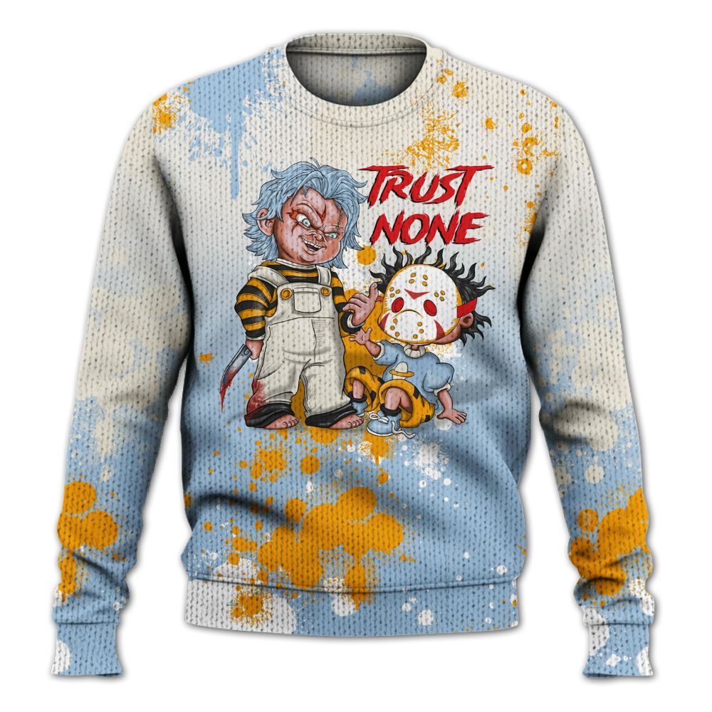 Sweater To Match Retro High OG Pale Ivory Psychic Blue 1s - Trust No One Scary Graphic