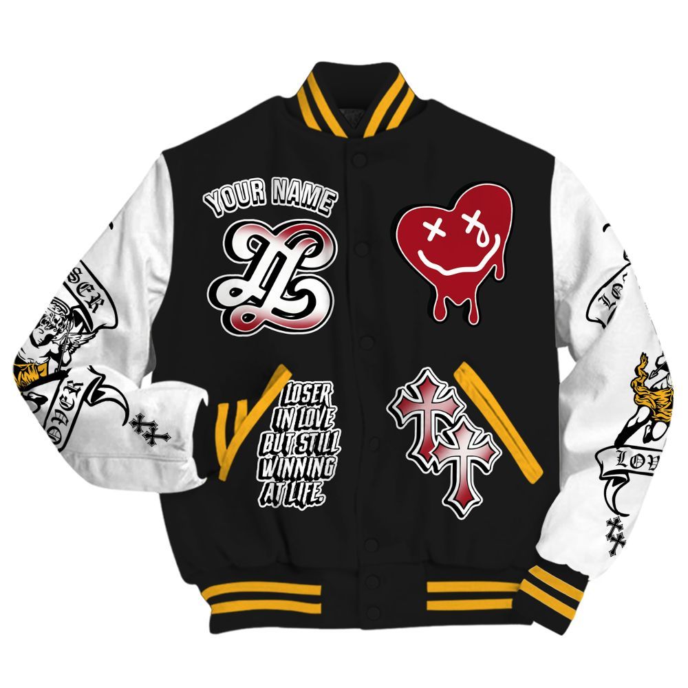 Varsity Jacket To Match White Taxi 12s - LOVER LOSER Custom Name All Over Print