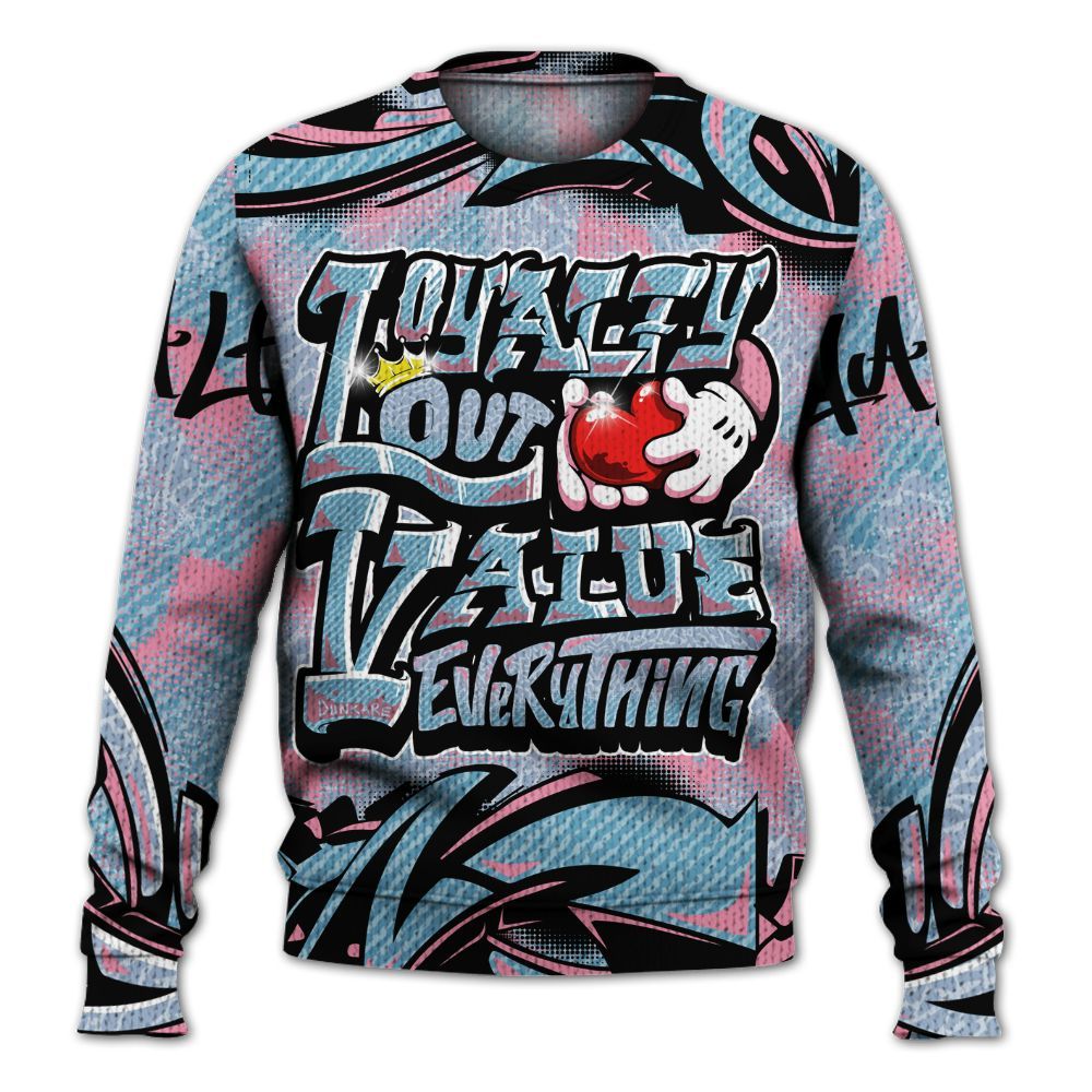 Sweater To Match Denim Pink Glow 3s - Loyalty Out Value Graffiti Graphic