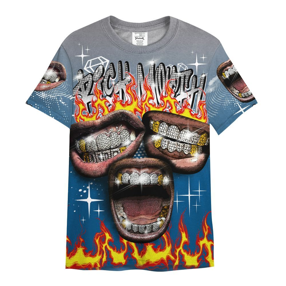 Shirt To Match High OG True Blue 1s - Rich Mouth Fire Rap Retro 90s All Over Print