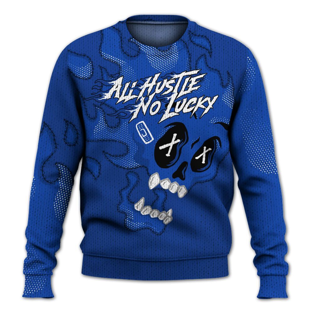 Knitted Sweater To Match Air Foamposite One Royal - All Hustle No Lucky Skull