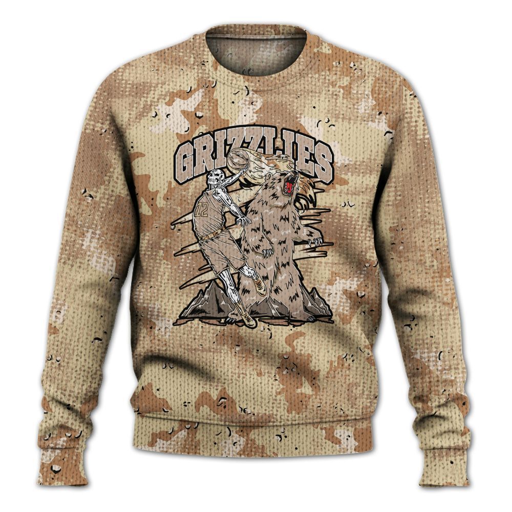 Knitted Sweater To Match Desert Camo 3s - Grizzly Bear Skeleton Brown Sugar