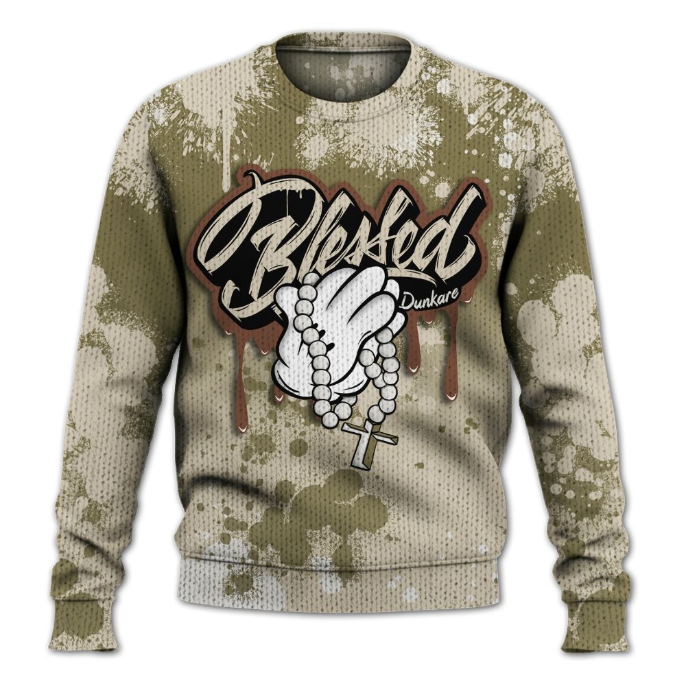 Sweater To Match Sail Neutral Olive 6s - God Blessed Ink Drip Graphic
