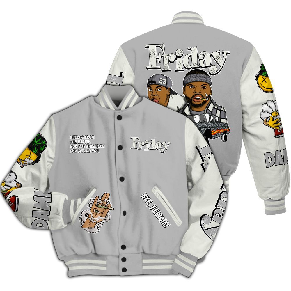 Varsity Jacket To Match Cement Grey Silver 3s - Friday Sneaker Stress Style All Over Print