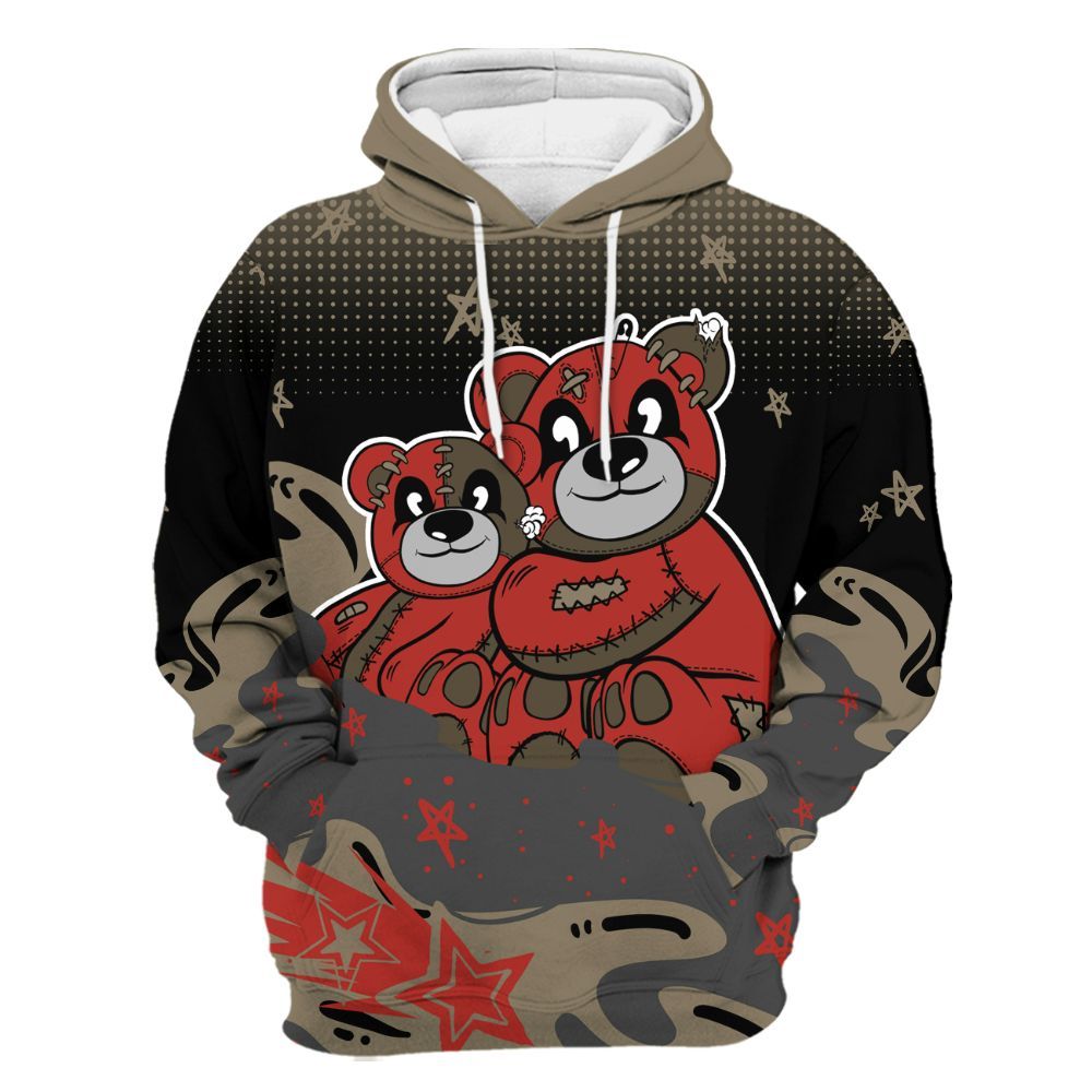 Hoodie To Match Olive 9s - Sincere Fondness Bear Stars All Over Print