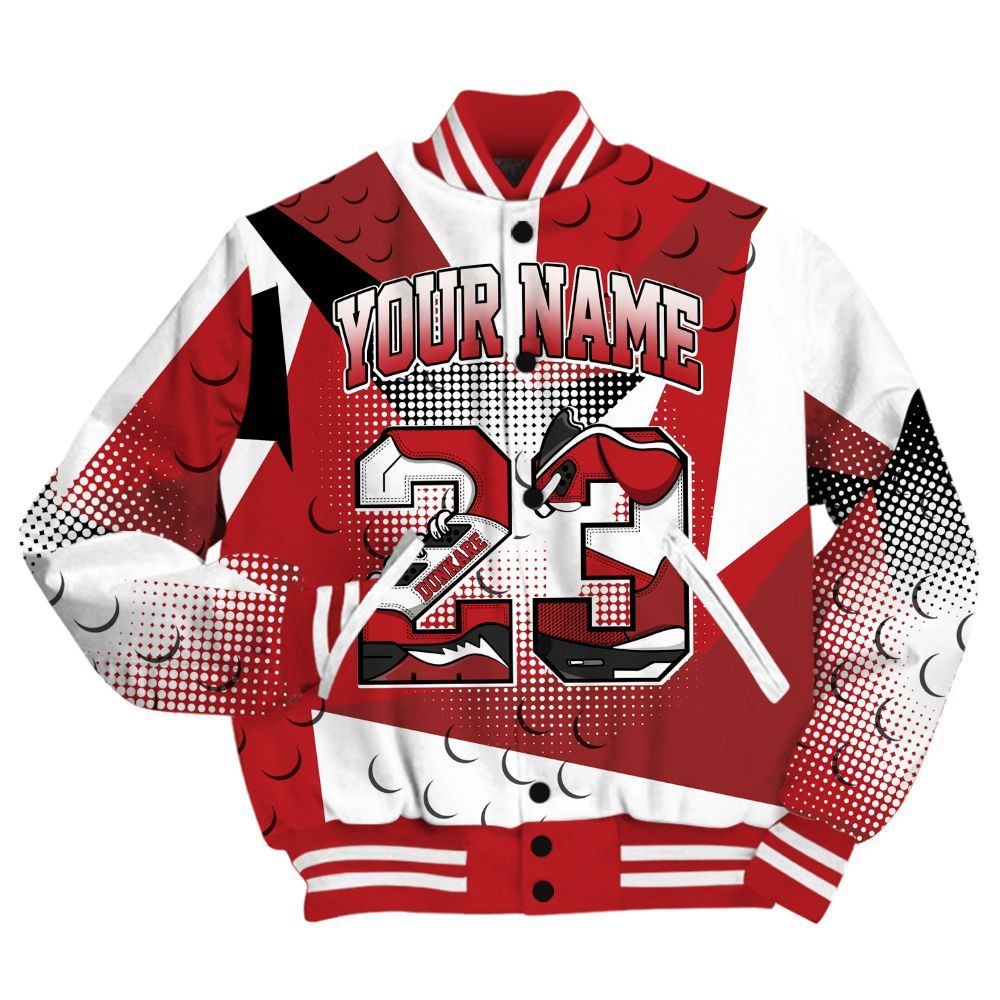 Varsity Jacket To Match Retro Cherry 12s Shirt, Poly Custom Name Number 23 5s All Over Print