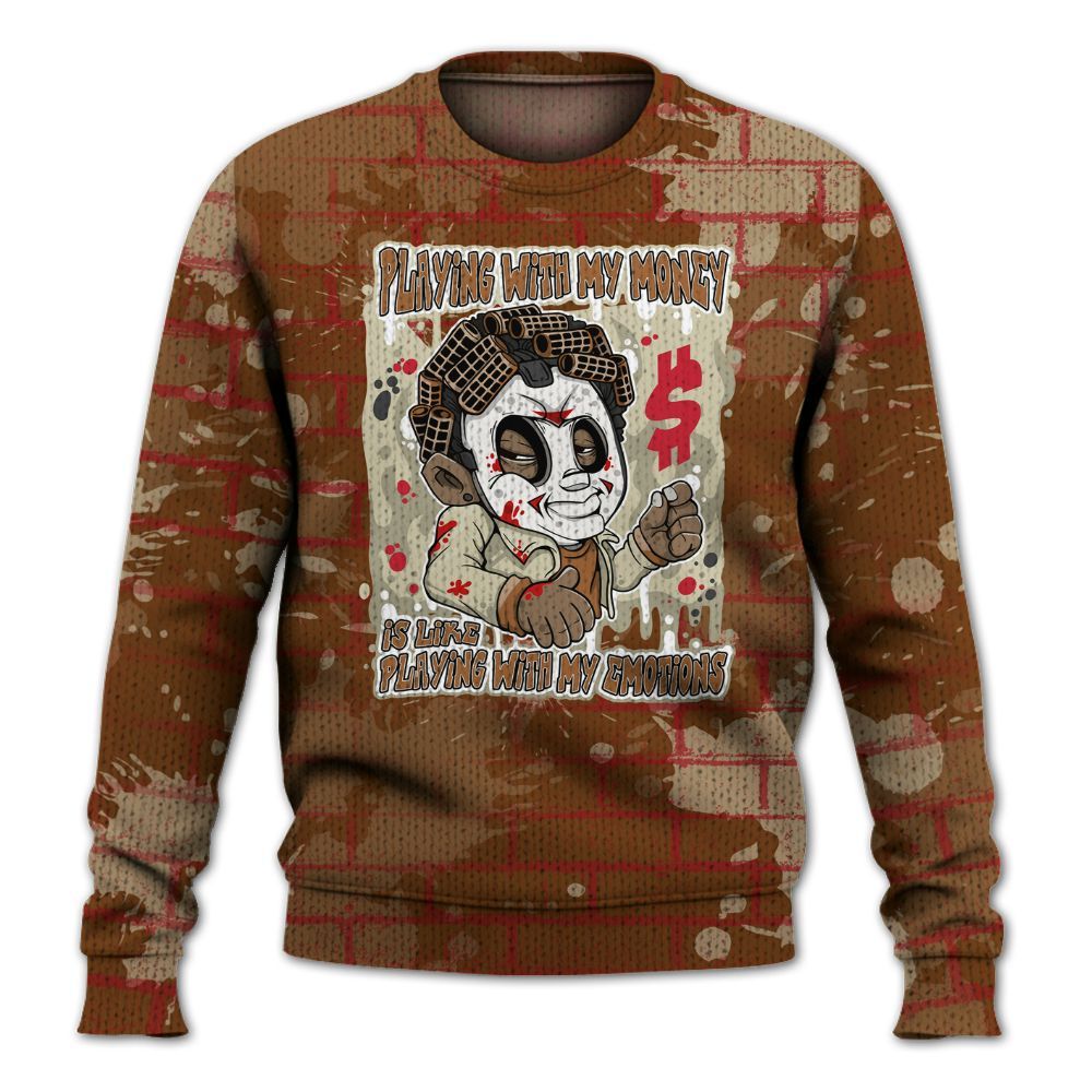 Knitted Sweater To Match Archaeo Brown 5s - Playing With My Money Graphic Halloween