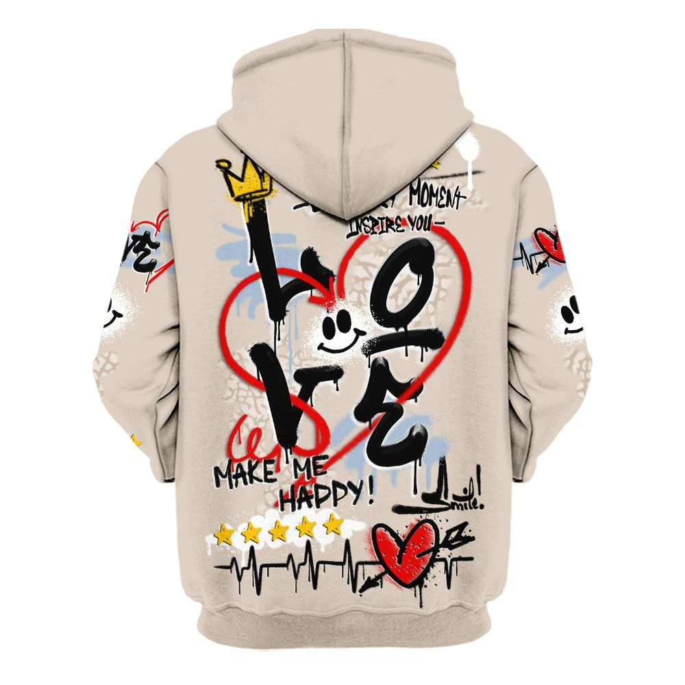 Hoodie To Match Desert Sand 3s - Happy Love Beats Graffiti Streetwear All Over Print
