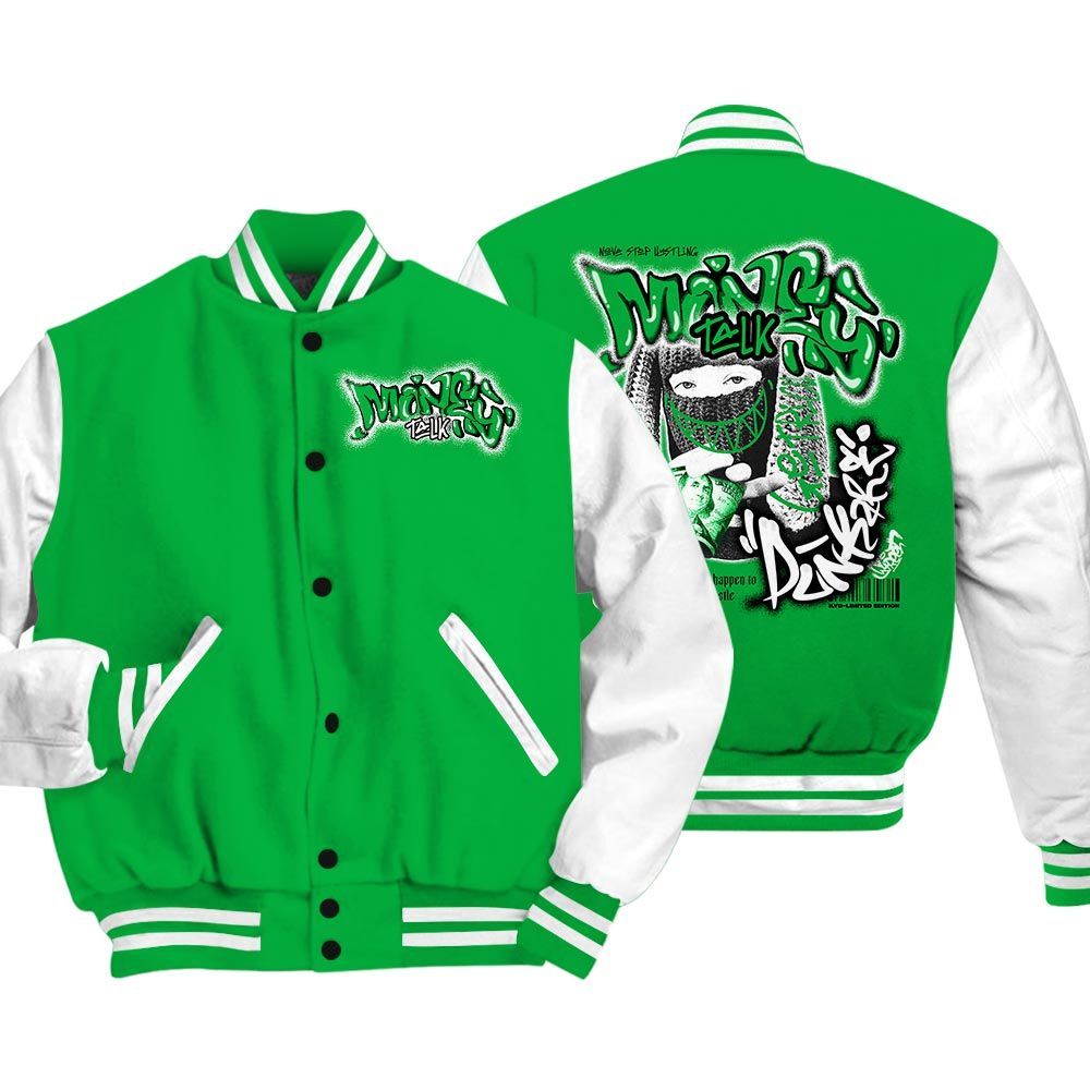 Varsity Jacket To Match Varsity Money Talk Rap, Lucky Green 5s T-Shirt, To Match Sneaker Lucky Green 5s Baseball Varsity Jacket LTRP