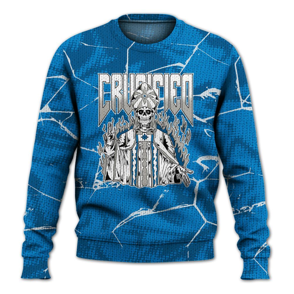 Knitted Sweater To Match Military Blue 4s - Crucified Skeleton Crack
