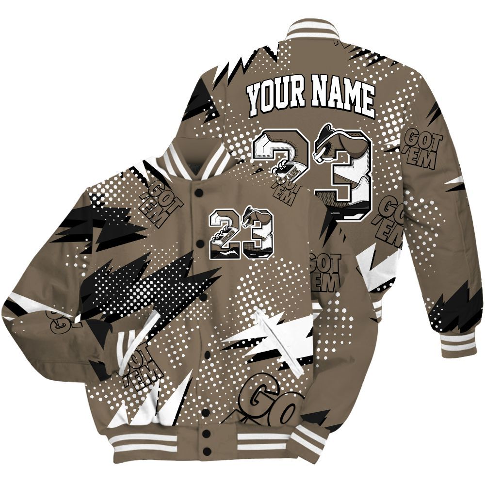 Varsity Jacket To Match Low OG Dark Mocha 1s Shirt, Custom Name Number 23 5s All Over Print