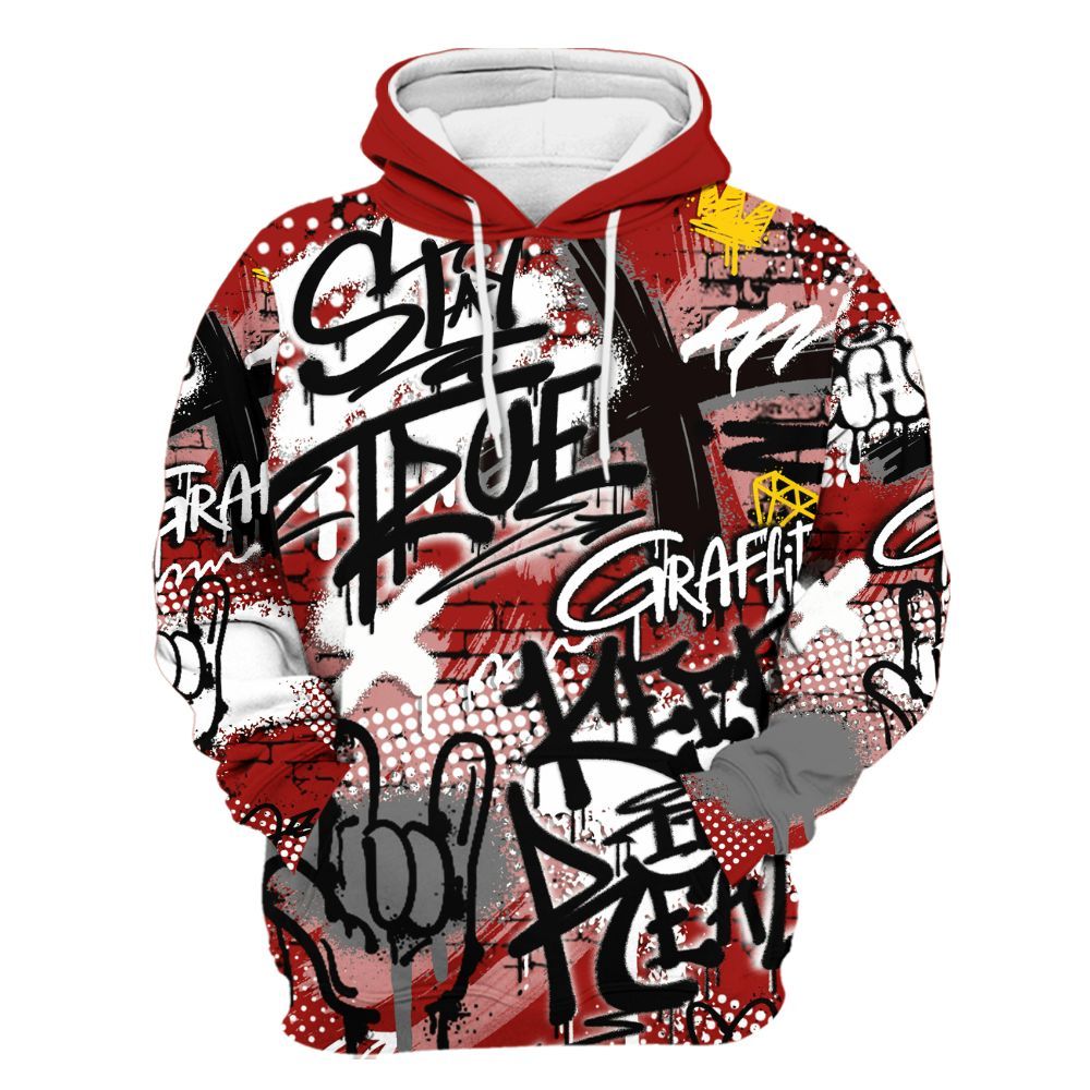 Hoodie To Match High OG Varsity Red 1s - True It Real Graffiti Streetwear All Over Print