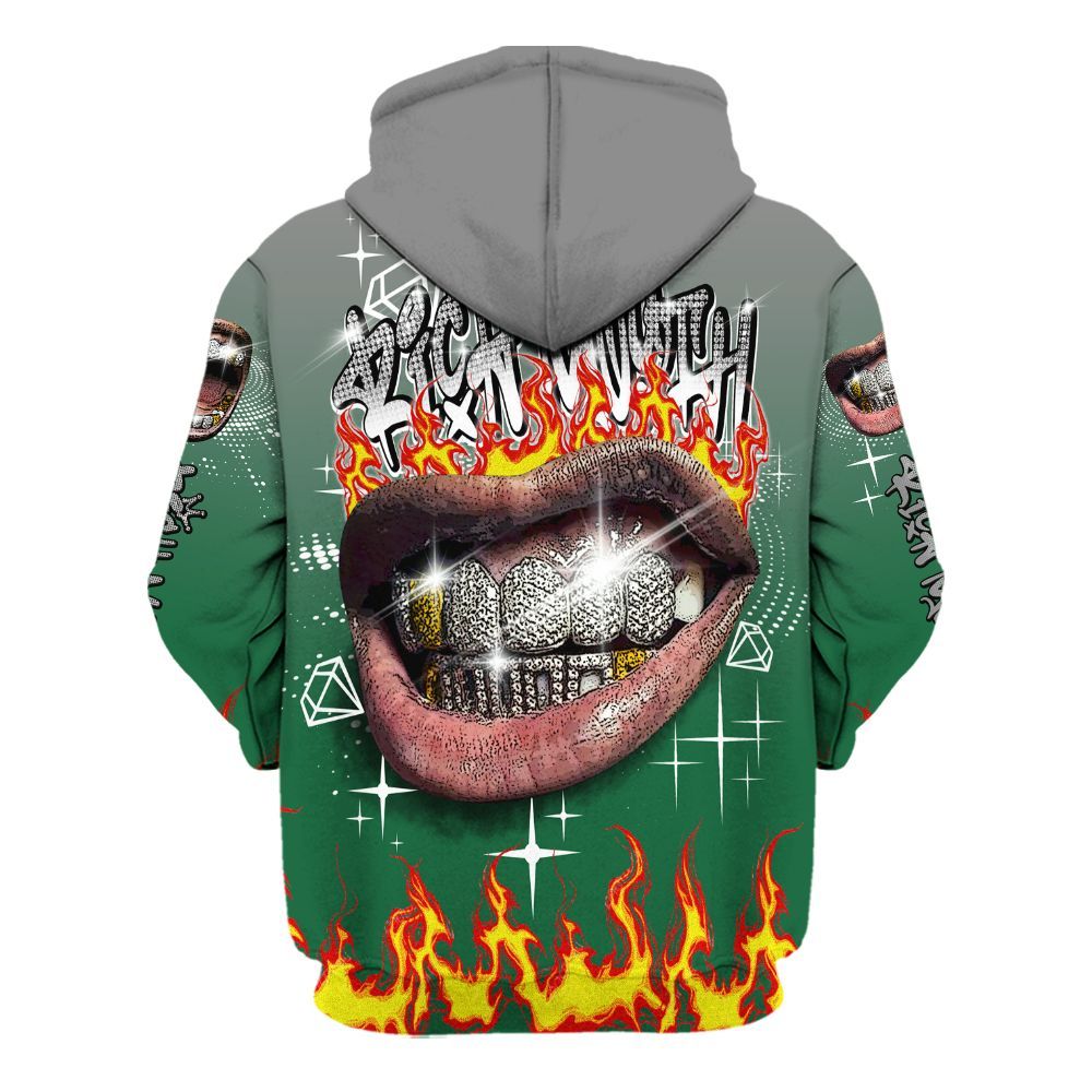 Hoodie To Match High Gorge Green 1s - Rich Mouth Fire Rap Retro 90s All Over Print