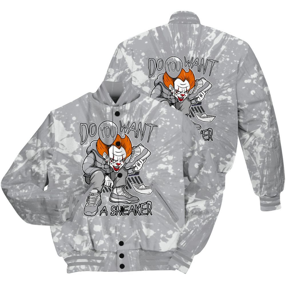Varsity Jacket To Match Low OG Wolf Grey 1s Shirt - Clown Scary Sneakers Graphic Halloween All Over Print