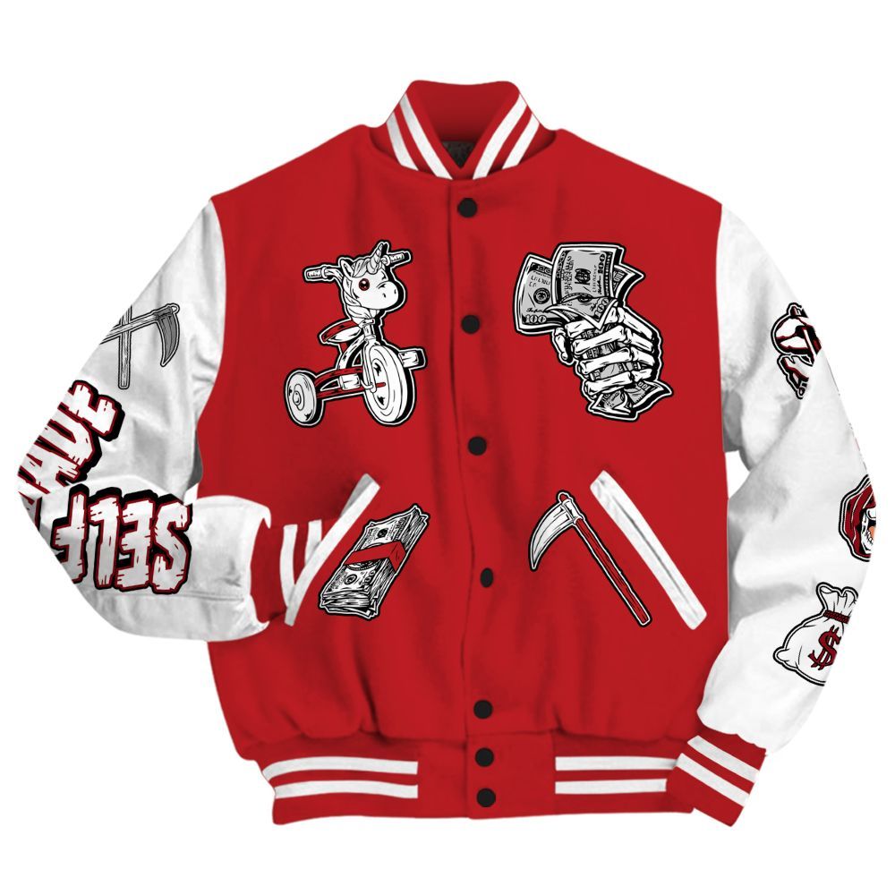 Varsity Jacket To Match Retro Cherry 12s - Self Make Skeleton All Over Print