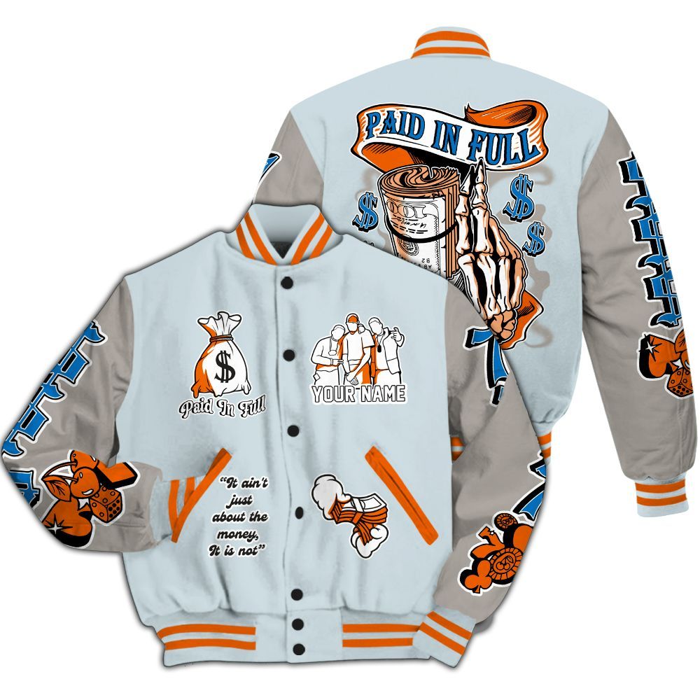 Varsity Jacket To Match Retro High OG Alaska 1s - Paid In Full Baseball Varsity Jacket Custom Name All Over Print