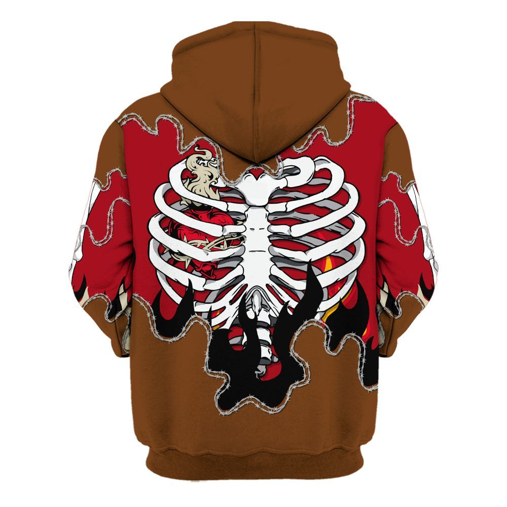 Hoodie To Match Archaeo Brown 5s - Skeleton Heart On Fire All Over Print