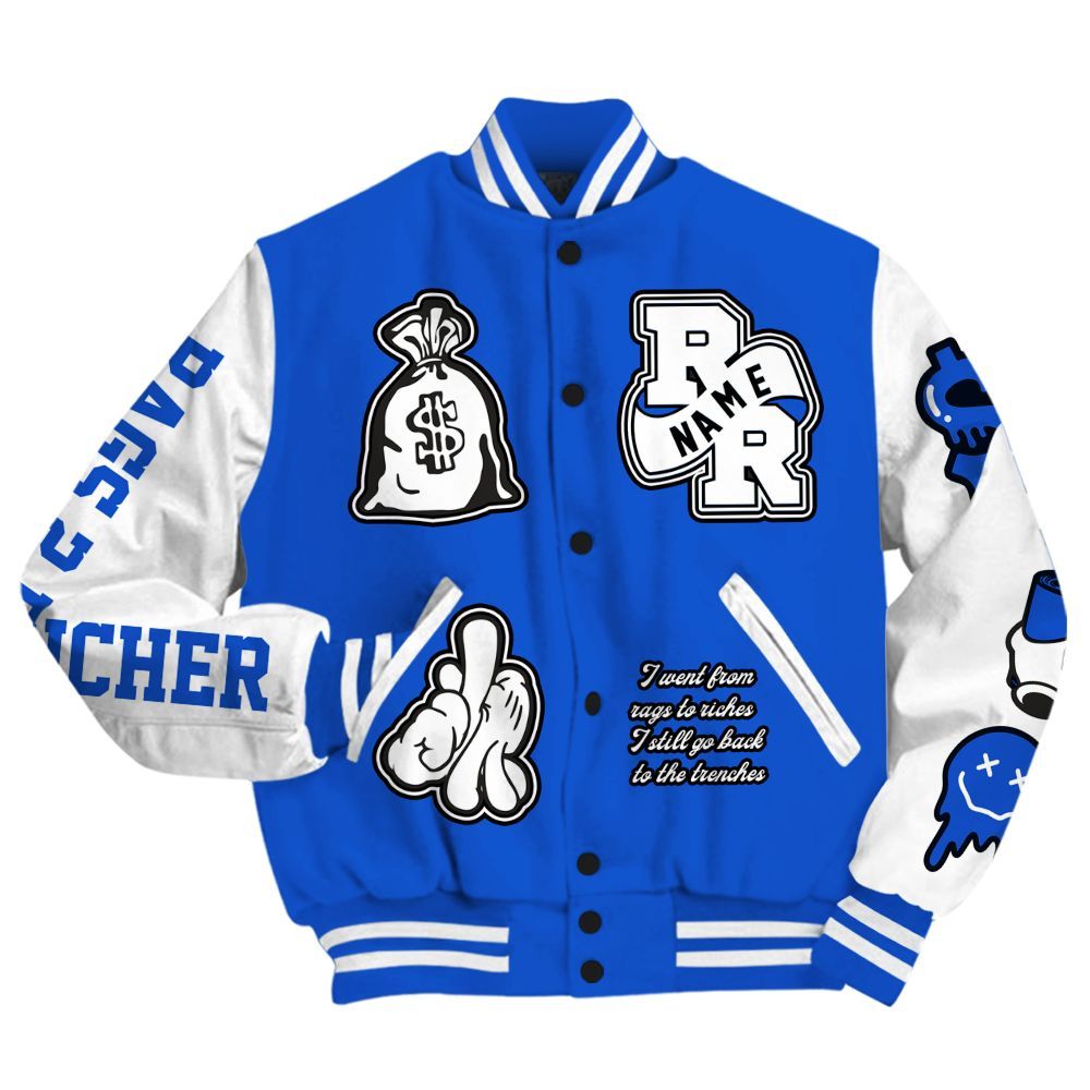 Varsity Jacket To Match Air Foamposite One Royal - Rag 2 Rich Graphic Custom Name All Over Print
