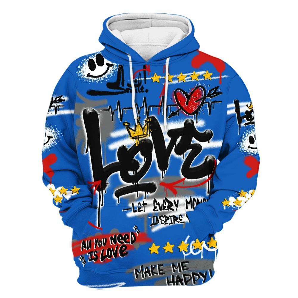 Hoodie To Match Kobe 6 Game Royal - Happy Love Beats Graffiti Streetwear All Over Print