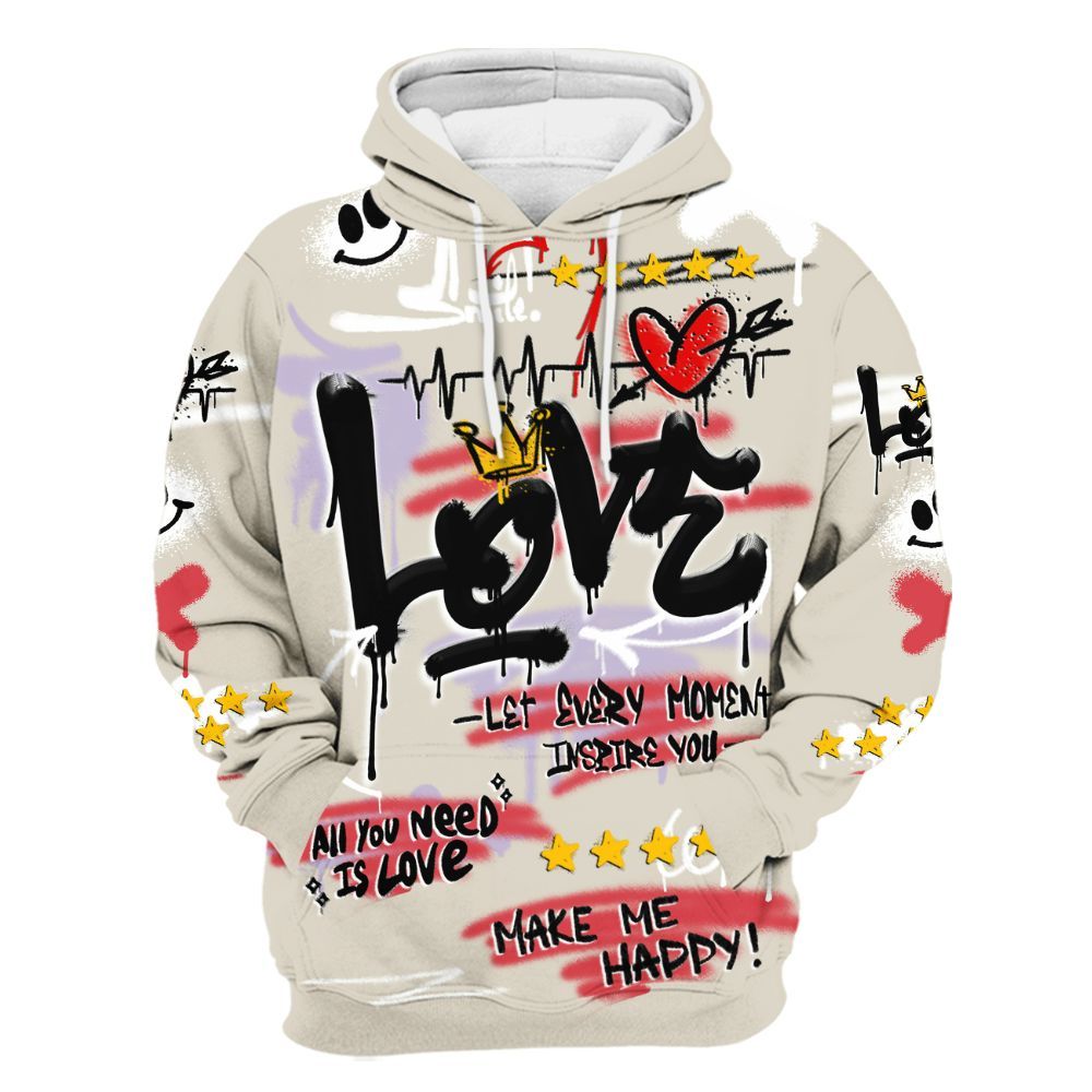 Hoodie To Match Peanut Butter Jelly 5s - Happy Love Beats Graffiti All Over Print
