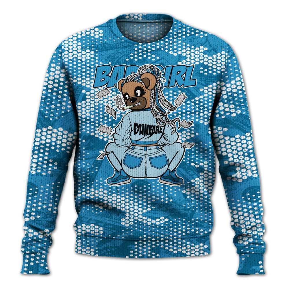 Knitted Sweater To Match Powder Blue 9s - Rebellious Girl Bear Banknotes Art