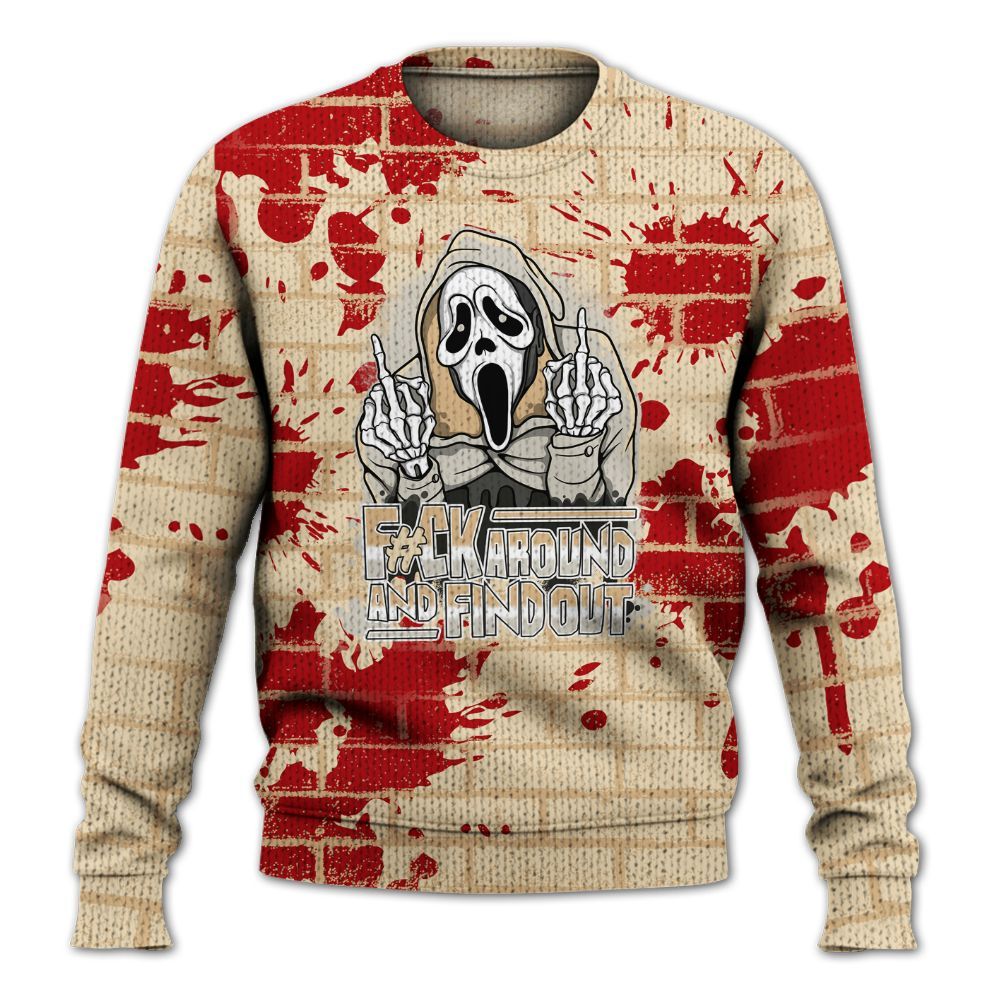 Knitted Sweater To Match Dunk Low Strawberry Waffle - F#CK And Find Out Graphic Halloween