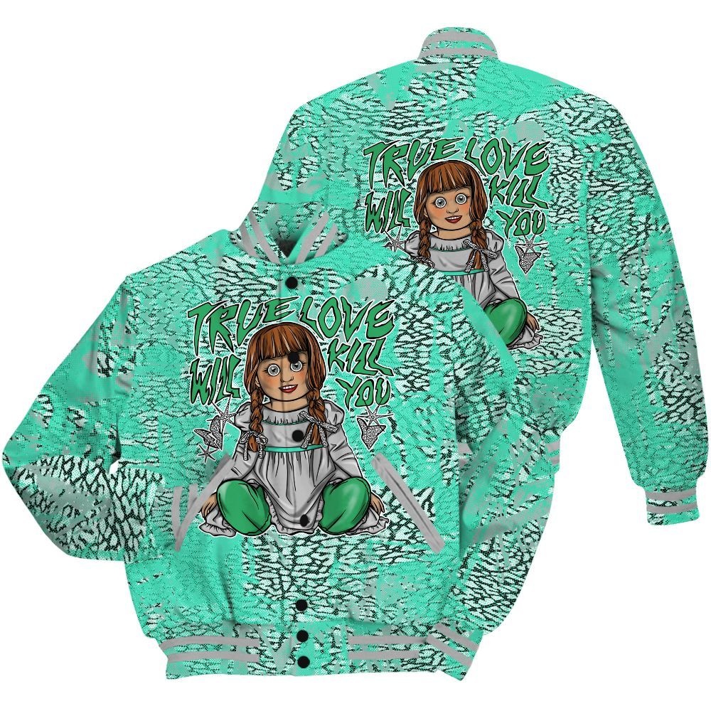 Varsity Jacket To Match Black Green Glow 3s Shirt - Genuine Loves Bear Heart Grunge All Over Print