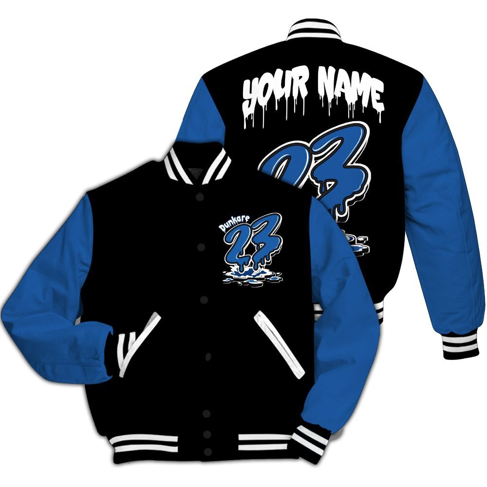 Varsity Jacket To Match Brave Blue 13s - Custom Name 23 Drip All Over Print