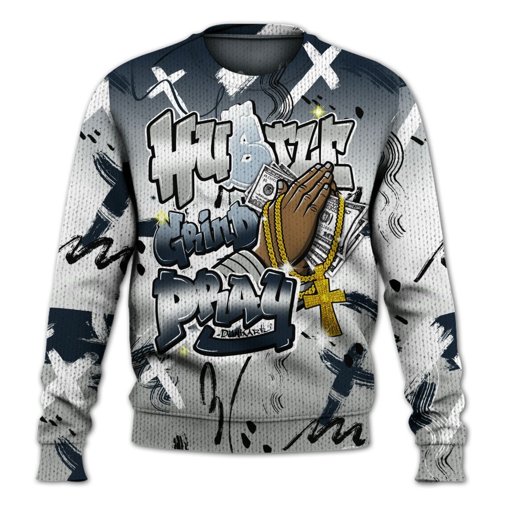 Knitted Sweater To Match Retro Georgetown 6s - Money Hustle Grind Pray