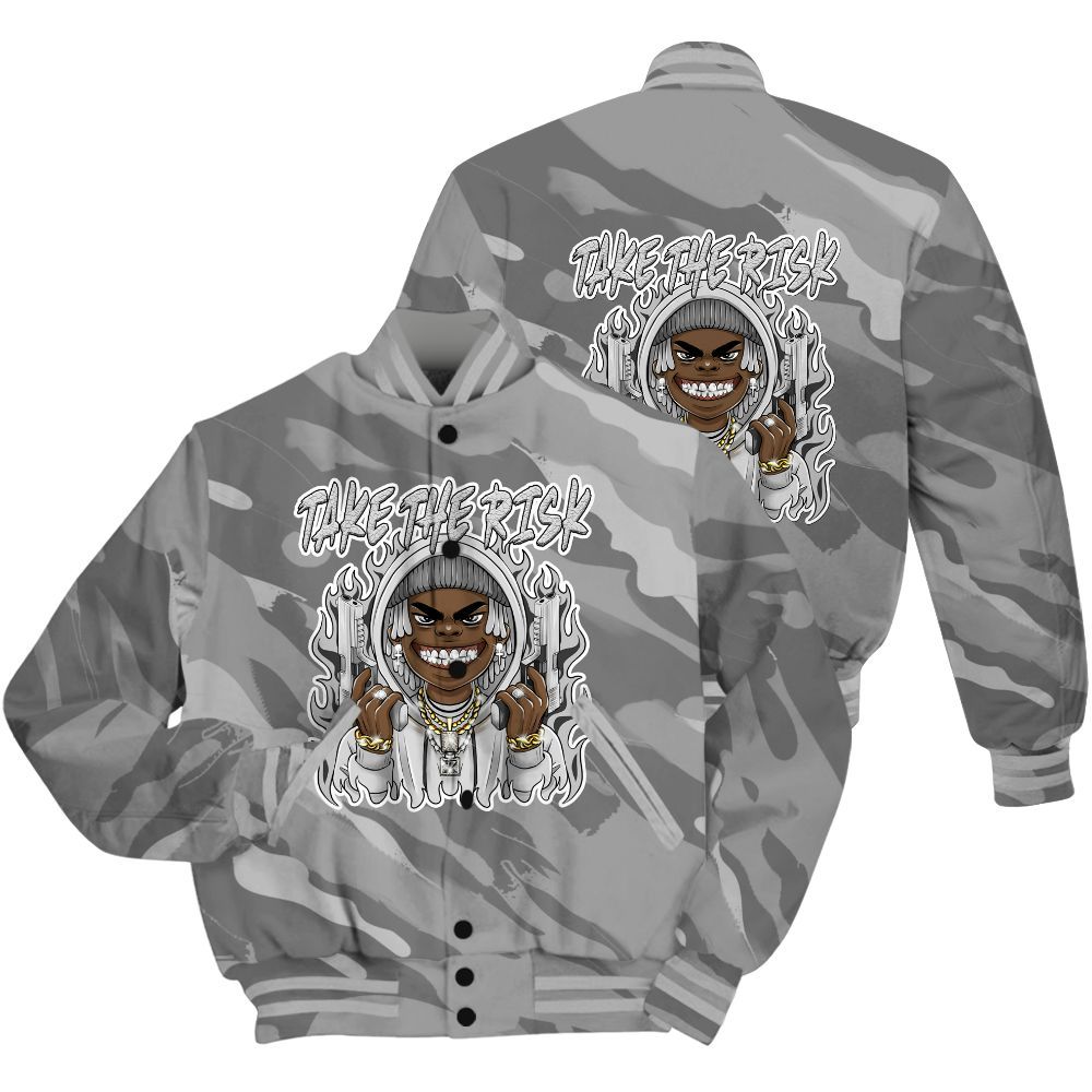 Varsity Jacket To Match Black Wolf Grey 12s Shirt - Take The Risk Colored All Over Print
