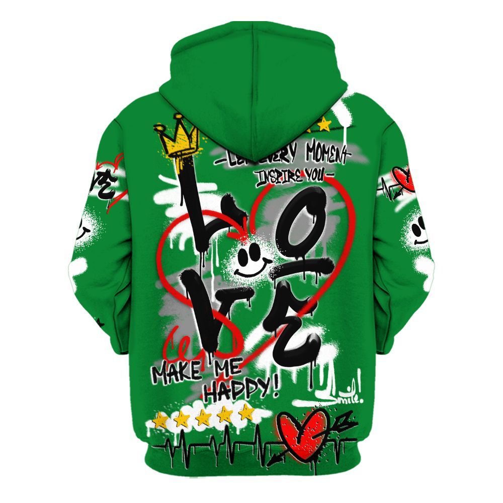 Hoodie To Match Lucky Green 1s - Happy Love Beats Graffiti Streetwear All Over Print