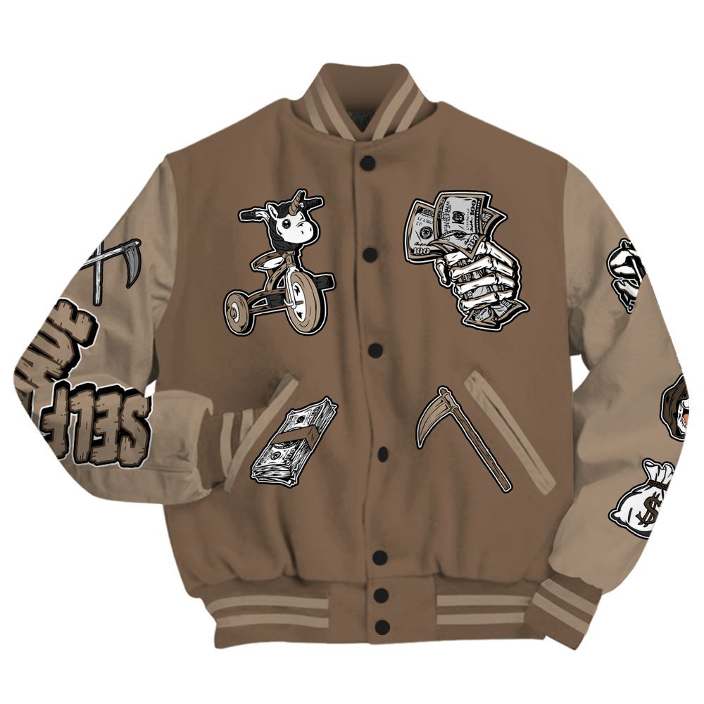 Varsity Jacket To Match Dark Mocha Jack - Self Make Skeleton All Over Print