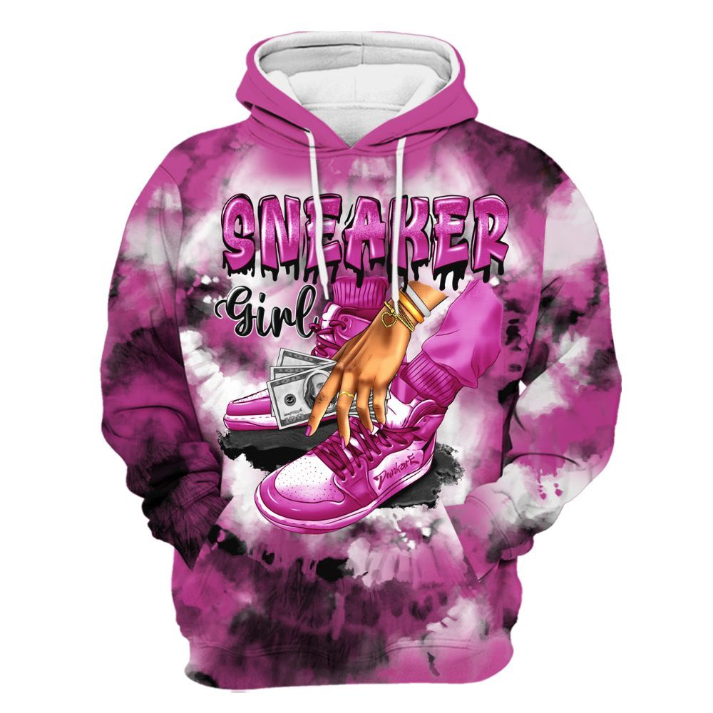 Hoodie To Match Dunk Low Active Fuchsia - SNEAKER Girl Money Drip Tie Dye All Over Print