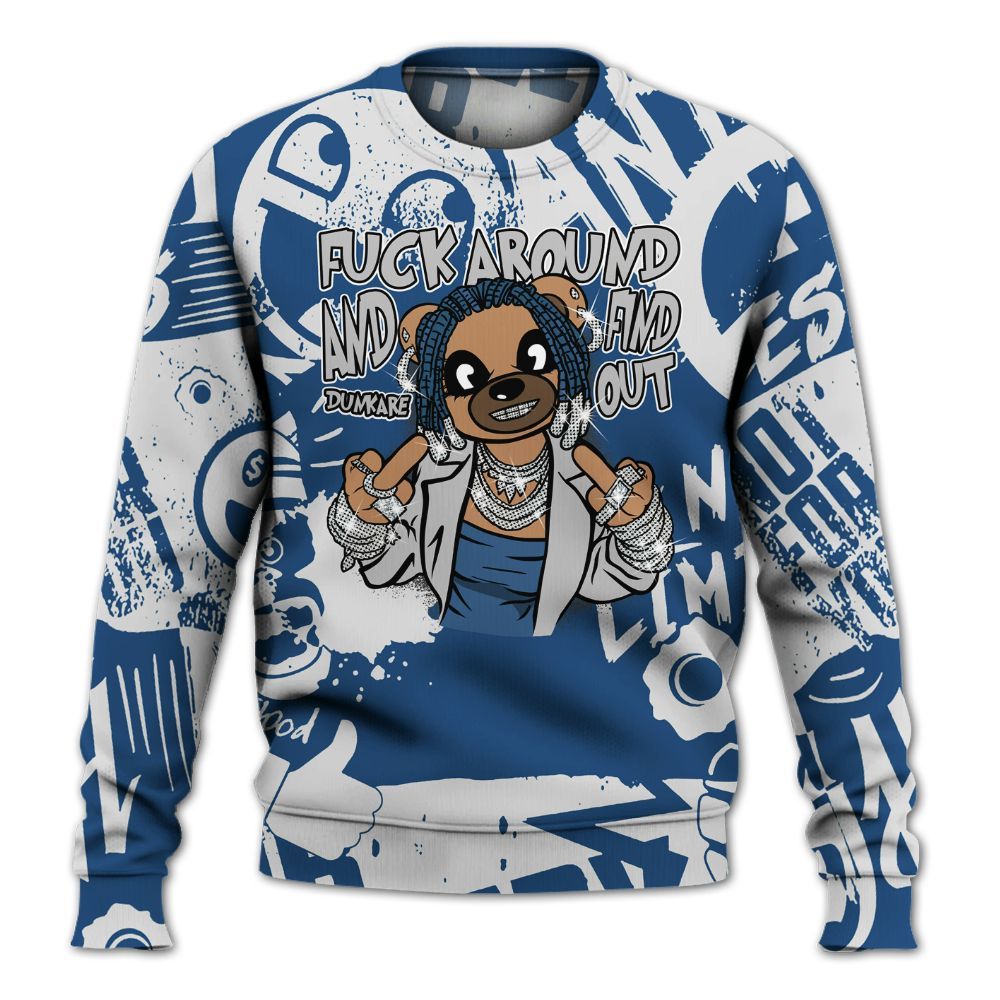 Sweatshirt To Match High OG Midnight Navy 1s - F#ck Around Bear Bear Monogram Graffiti All Over Print