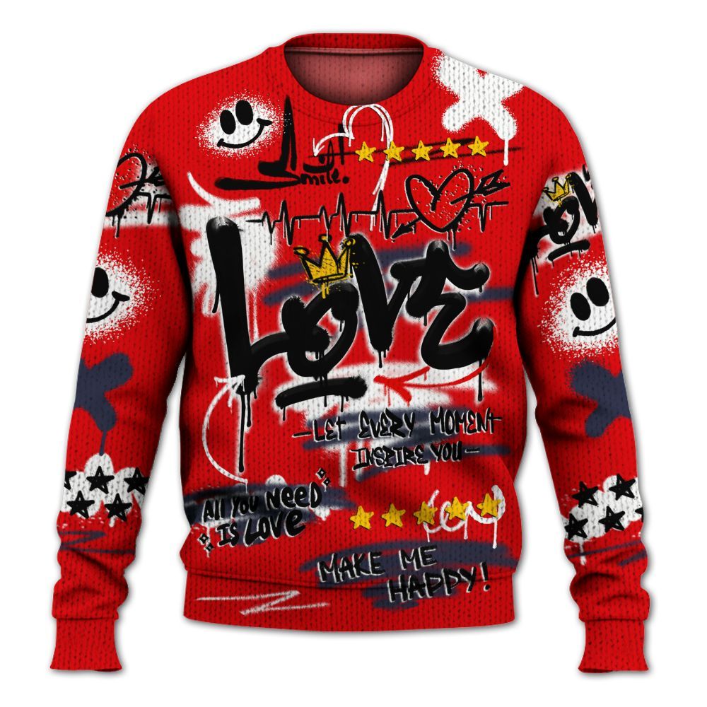 Knitted Sweater To Match Low OG Howard Bison 1s - Happy Love Beats Graffiti Streetwear