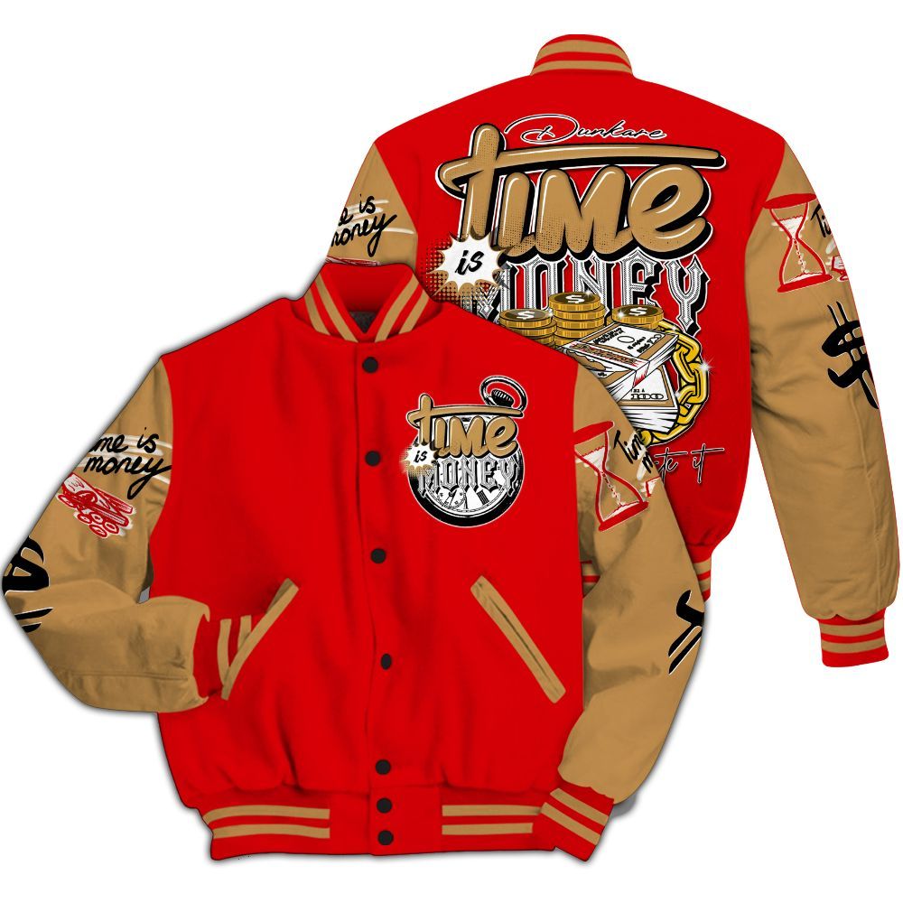 Varsity Jacket To Match Kobe 5 Red Year Of The Mamba - Time Is Money All Over Print