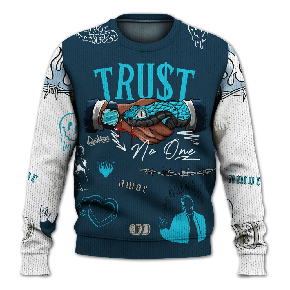 Knitted Sweater To Match Air Navy Baltic Blue - Snake Trust No One