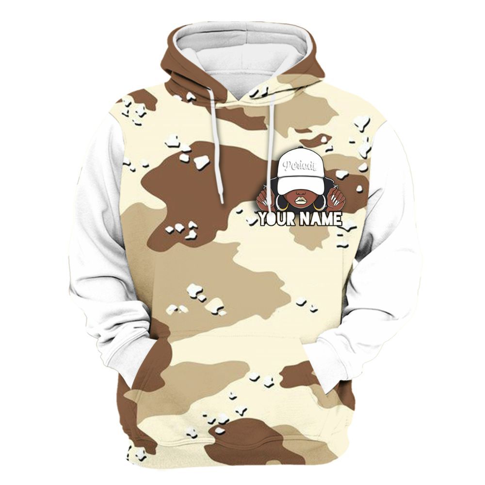 Hoodie To Match Desert Camo 3s Varsity Jacket, Custom Name Black Girl All Over Print