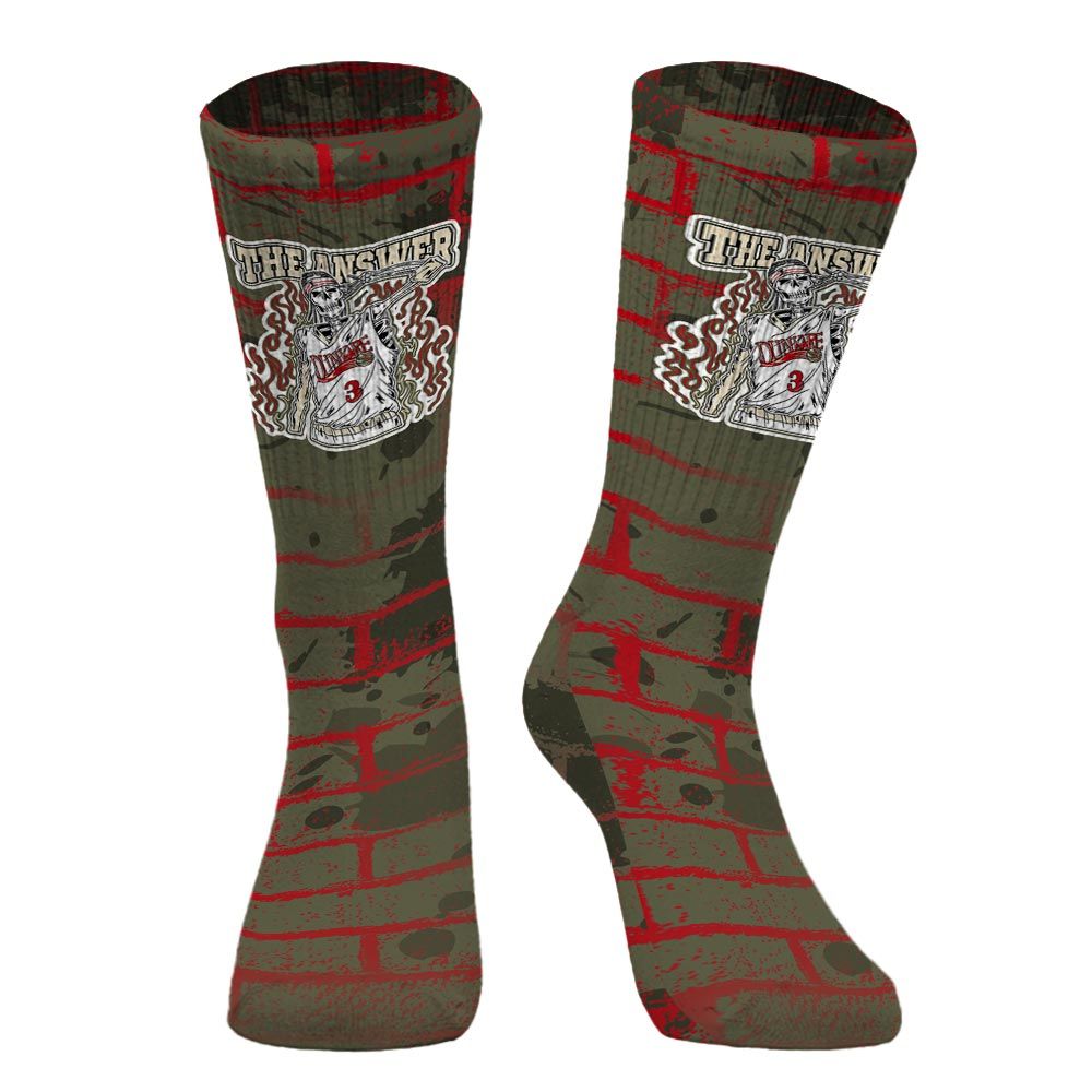 Sock To Match Travis Scott Low OG Medium Olive 1s - Allen Answer Skeleton Brick