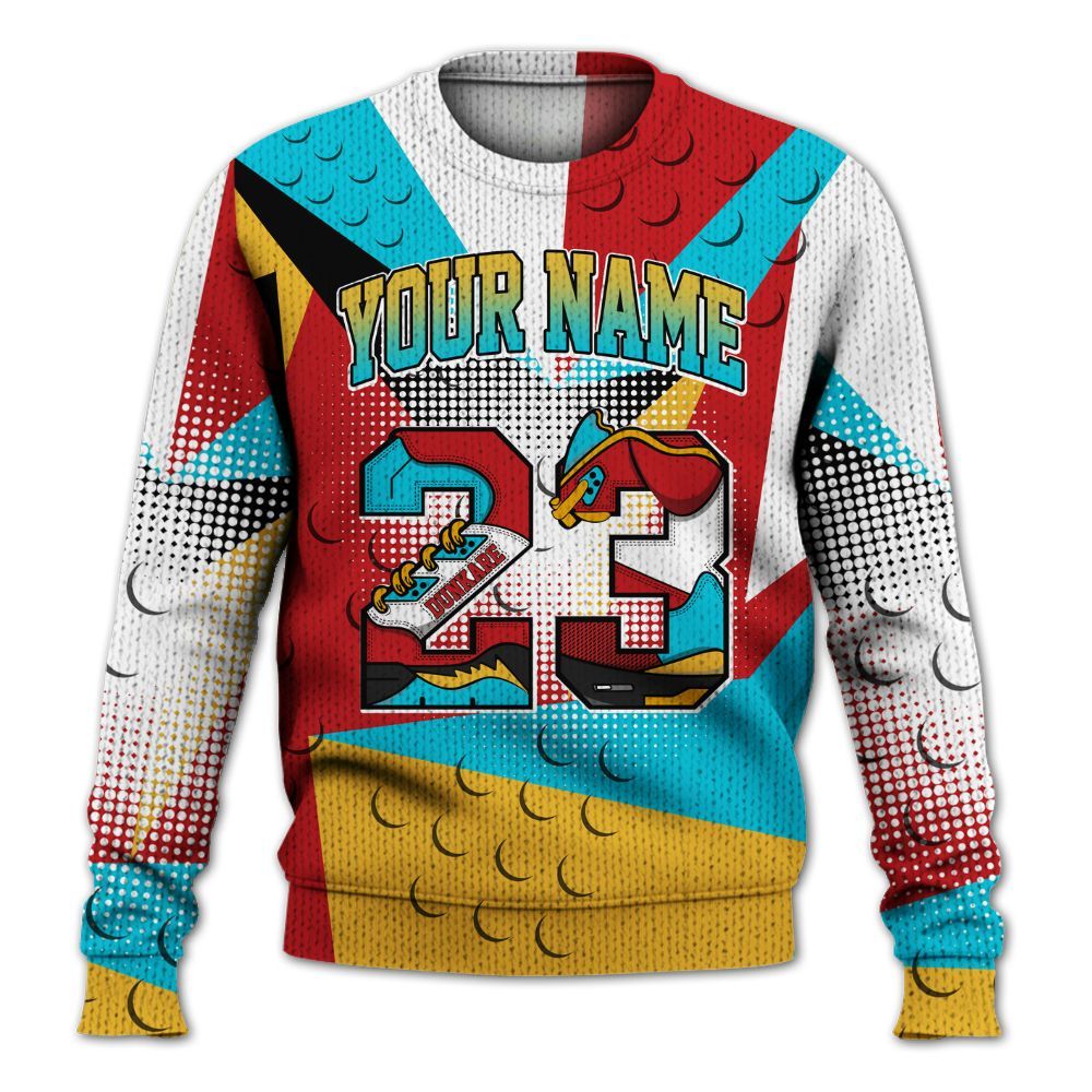 Knitted Sweater To Match Dunk Low Fruity Pebbles - Poly Custom Name Number 23 5s