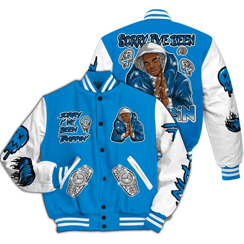 Varsity Jacket To Match Military Blue 4s - Trappin' Unique All Over Print